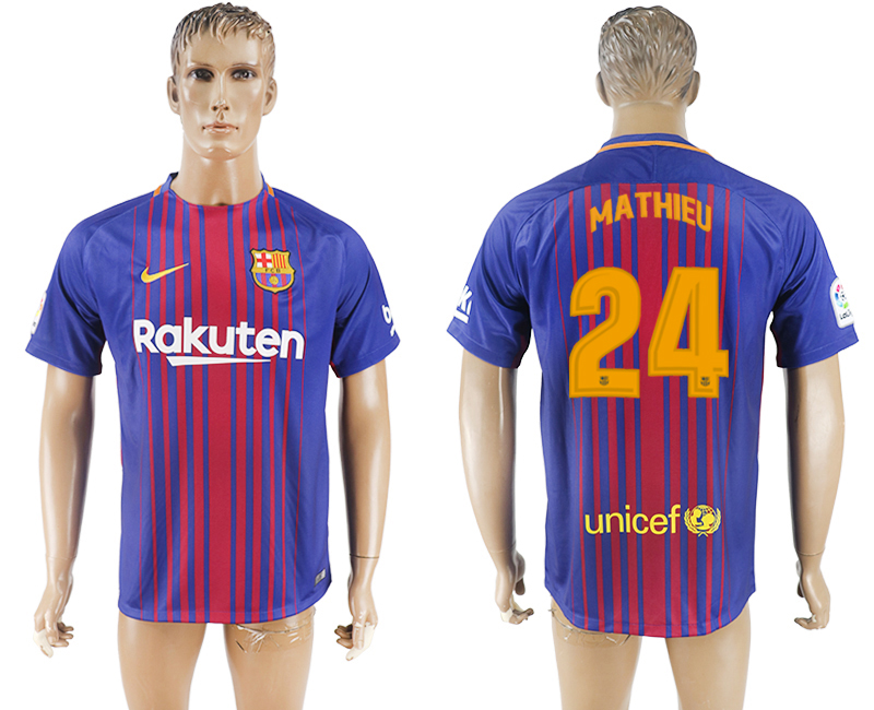 MAILLOT DE FOOTBALL 2018 BARCELONE MATHIEU #24 BLEU ET ROUGE