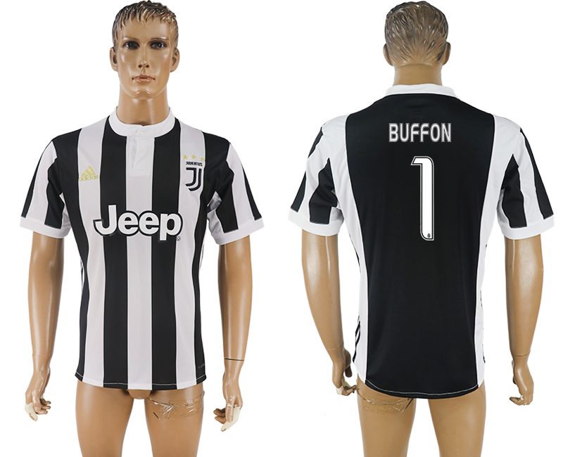 Maillot de football Juventus FC BUFFON #1 2017-2018 noir et blanc