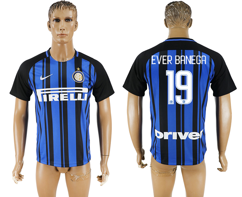 2017-2018 Inter Milano EVER BANEGA #19 FOOTBALL JERSEY BLUE&BLAC