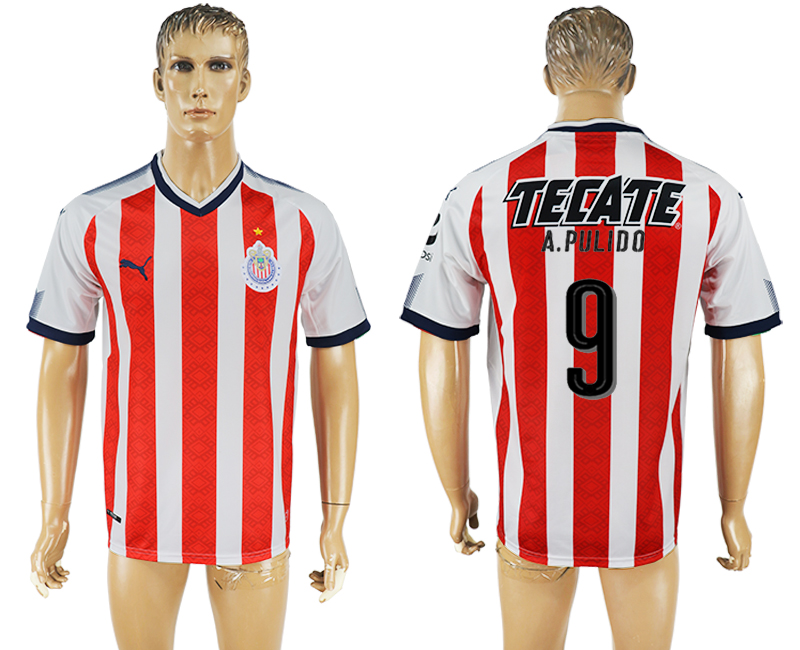 Maillot de football Guadala A.PULIDO #9 2017-2018 Rouge et Blanc