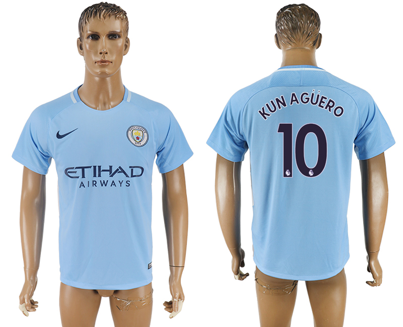Maillot de football Manchester City FC KUN AGUERO #10 2017-2018 bl