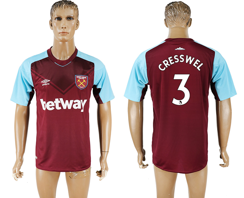 2017-2018 West Ham United Football Club CRESSWEL #3 football jer