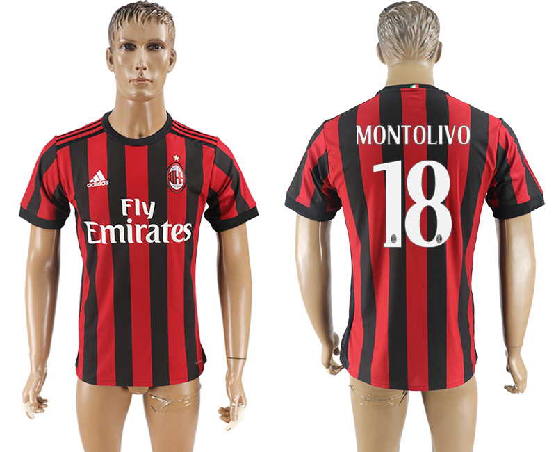 2017-18 football jersey  AC MILAN MONTOLIVO #18  RED BLACK