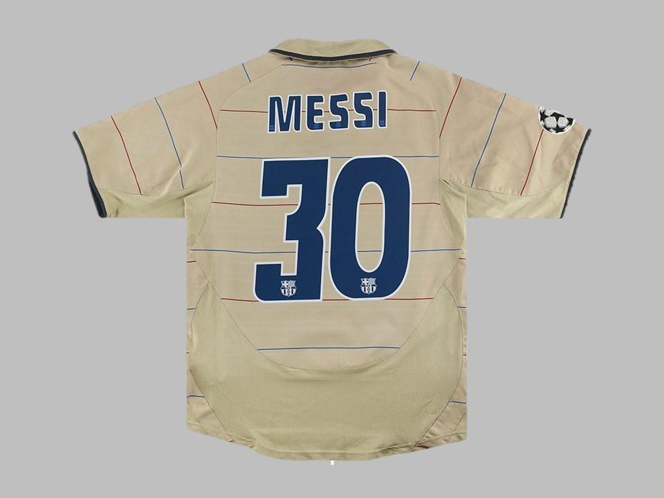 Camiseta visitante de la UCL del Barcelona 2003-2004 con el número 30 de Messi