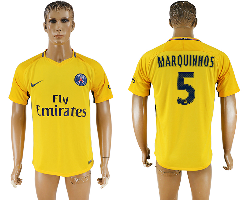 2018 PSG FOOTBALL JERSEYS MARQUINHOS #5 YELLOW