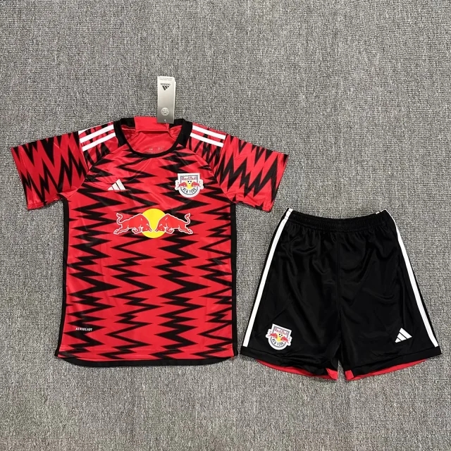 New York Red Bull Exterieur Rouge Soccer Maillot Ensemble de Vetements de Enfants 2024-2025